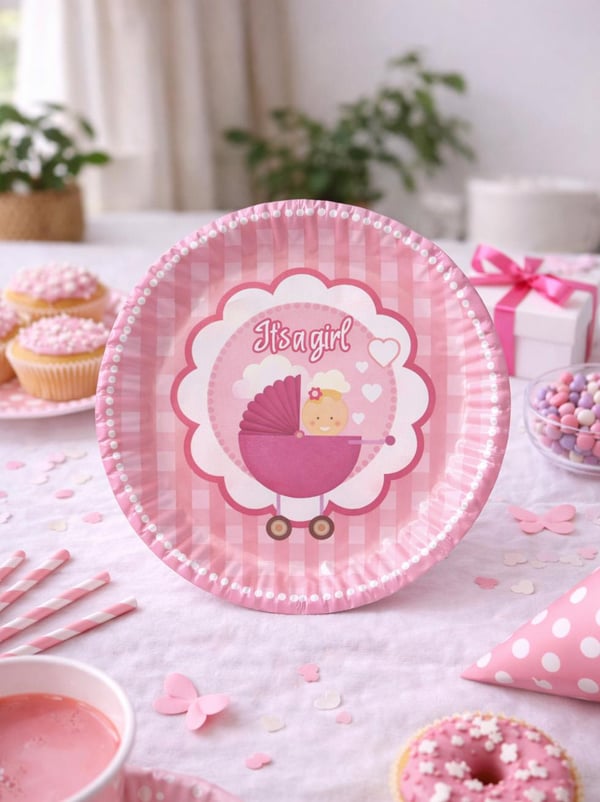 Karton Tabak Kız Bebek 23 Cm 8'Li - Baby Shower | Parti Adresi
