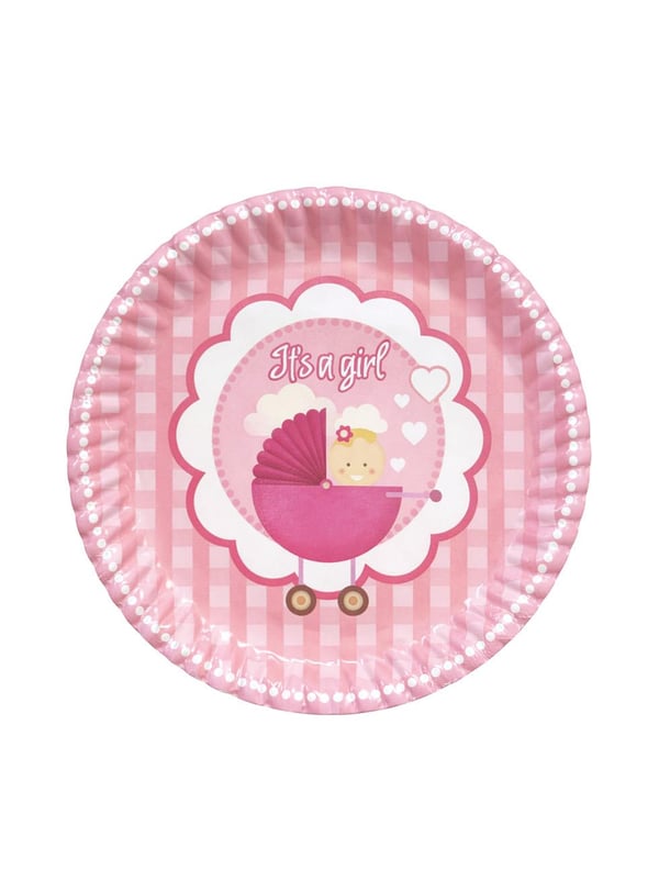Karton Tabak Kız Bebek 23 Cm 8'Li - Baby Shower | Parti Adresi
