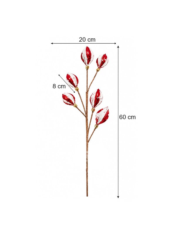 Kırmızı Beyaz Simli Yılbaşı Dekor Dalı 60 cm – Dekoratif Vazo ve Ağaç Süsü - Yılbaşı Dekor Süsleri | Parti Adresi
