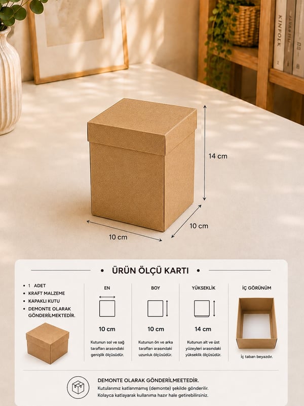 Kraft Kutu Karton Hediye Kutusu 10X10X14 Cm - Kraft ve Asetat Kutular | Parti Adresi