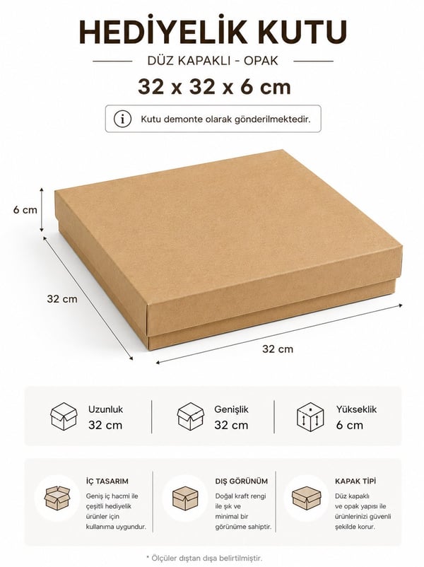 Kraft Kutu Karton Hediye Kutusu 32X32X6 Cm - Kraft ve Asetat Kutular | Parti Adresi