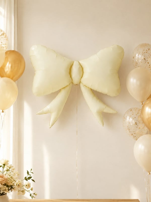 Krem Fiyonk Kurdele Folyo Balon – Doğum Günü Dekoru 86 cm - Parti Balonu | Parti Adresi
