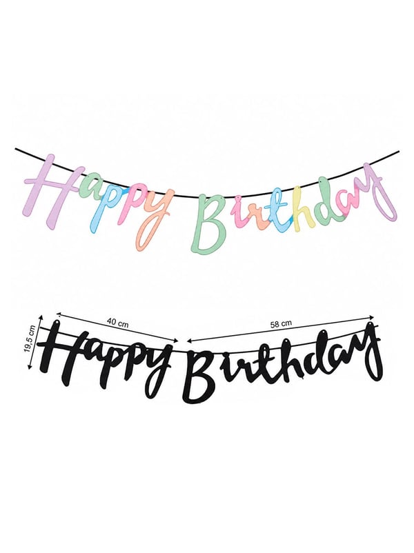 Makaron Happy Birthday Kaligrafi Banner – Doğum Günü Parti Dekorasyonu - Yazı ve Flamalar | Parti Adresi