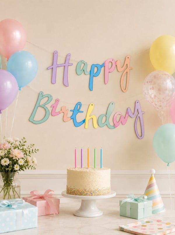 Makaron Happy Birthday Kaligrafi Banner – Doğum Günü Parti Dekorasyonu - Yazı ve Flamalar | Parti Adresi