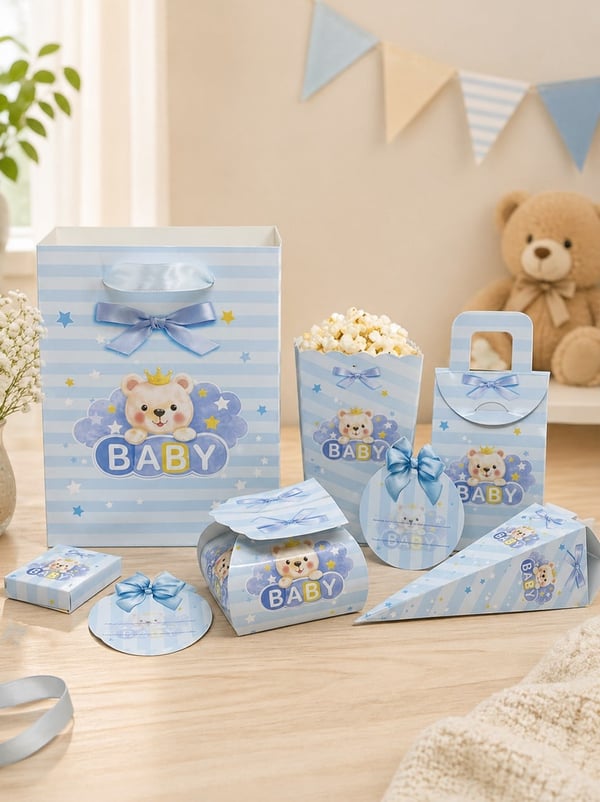 Mavi Ayıcıklı Baby Parti Seti – 80 Parça Bebek Doğum Günü & Mevlüt Seti - Hediye Kutuları | Parti Adresi