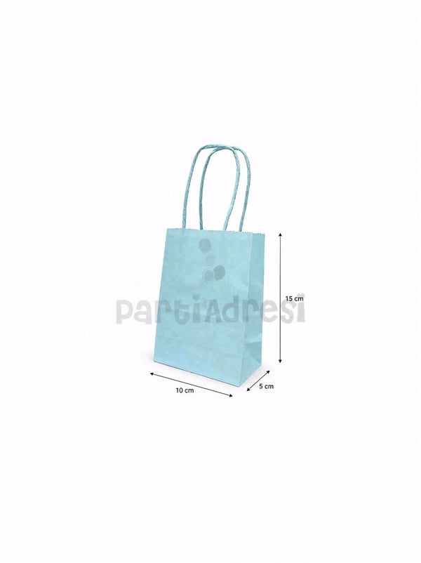 Mavi Mini Boy Kağıt Çanta – Hediye Çantası 10x15x5 cm 12'li - Kraft ve Düz Renk Karton Çanta | Parti Adresi
