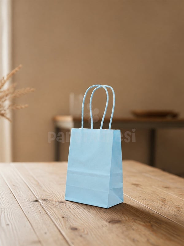 Mavi Mini Boy Kağıt Çanta – Hediye Çantası 10x15x5 cm 12'li - Kraft ve Düz Renk Karton Çanta | Parti Adresi