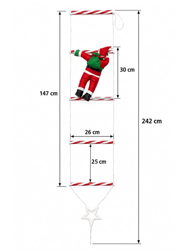 Merdivenli Tırmanan Noel Baba Led Işık 242 cm Kumandalı 8 fonksiyonlu Günışığı Pilli Yılbaşı Süsü - Yılbaşı Işıkları | Parti Adresi