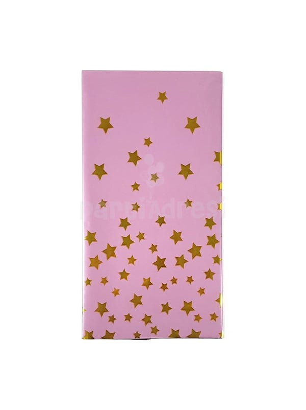 Metalize Masa Örtüsü Gold Yıldız Desenli Pembe 137 x 183 cm - Masa Örtüsü - Masa Eteği | Parti Adresi