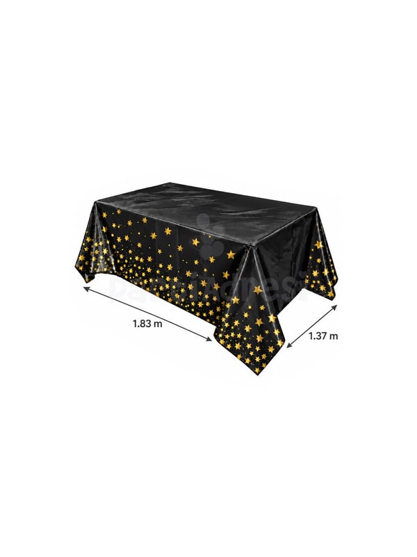 Metalize Masa Örtüsü Gold Yıldız Desenli Siyah 137 x 183 cm - Masa Örtüsü - Masa Eteği | Parti Adresi