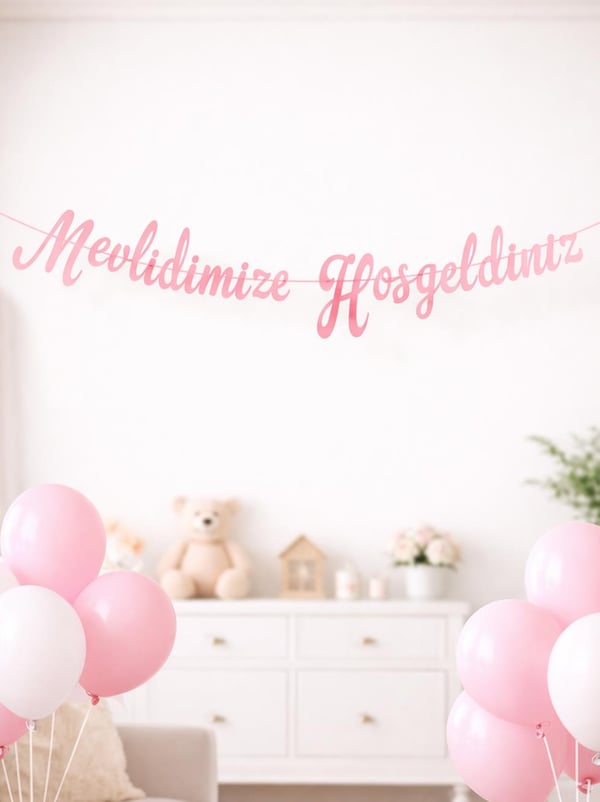 Mevlidimize Hoşgeldiniz Yazılı Kaligrafi Banner Dekoratif Süs Pembe - Hoşgeldin Bebeğim | Parti Adresi