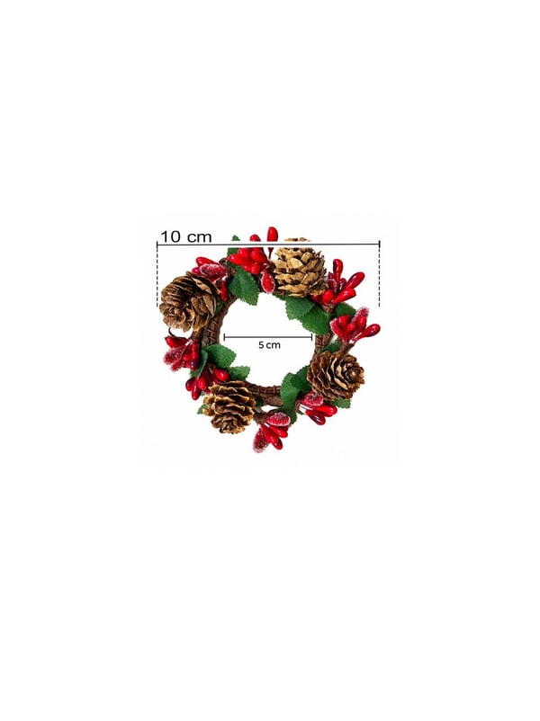 Mini Kozalaklı Yılbaşı Peçetelik 5 cm 2'li  – Kırmızı Berry Süslemeli Mumluk  - Yılbaşı Dekor Süsleri | Parti Adresi