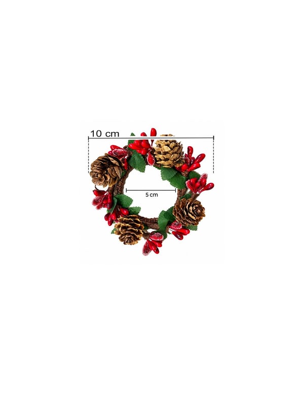 Mini Kozalaklı Yılbaşı Peçetelik 5 cm 2'li  – Kırmızı Berry Süslemeli Mumluk  - Yılbaşı Dekor Süsleri | Parti Adresi