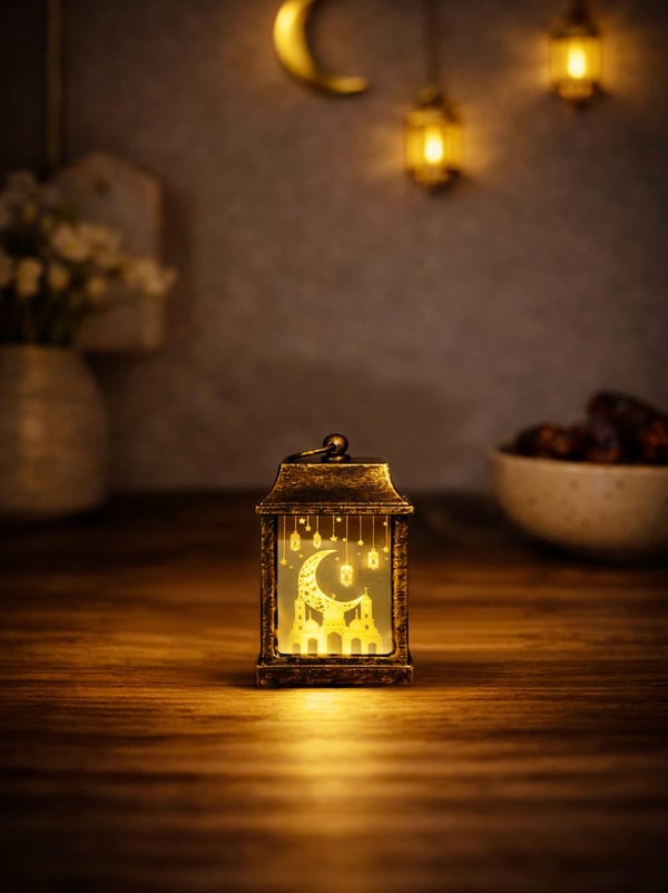 Mini Ramazan Feneri – Led Işıklı Pilli Eskitme Detaylı Altın 10 cm - Ramazan Bayramı | Parti Adresi