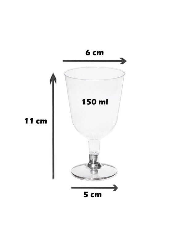 Mini Şarap Kadehi Gümüş Ayaklı 6'Lı - Plastik Kadehler | Parti Adresi