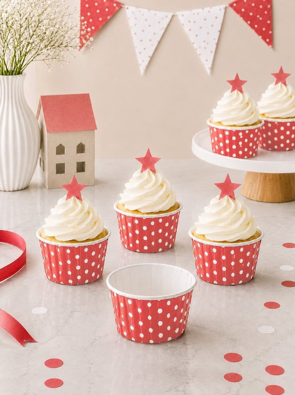 Muffin Kek Kapsülü Kırmızı Puantiyeli Kağıt Cupcake Kalıbı 25'Li - Kağıt Kek Kalıpları | Parti Adresi