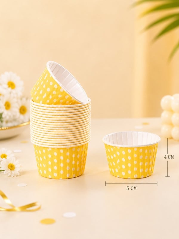 Muffin Kek Kapsülü Sarı Puantiyeli Kağıt Cupcake Kalıbı 25'Li - Kağıt Kek Kalıpları | Parti Adresi