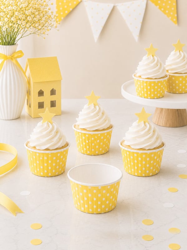 Muffin Kek Kapsülü Sarı Puantiyeli Kağıt Cupcake Kalıbı 25'Li - Kağıt Kek Kalıpları | Parti Adresi