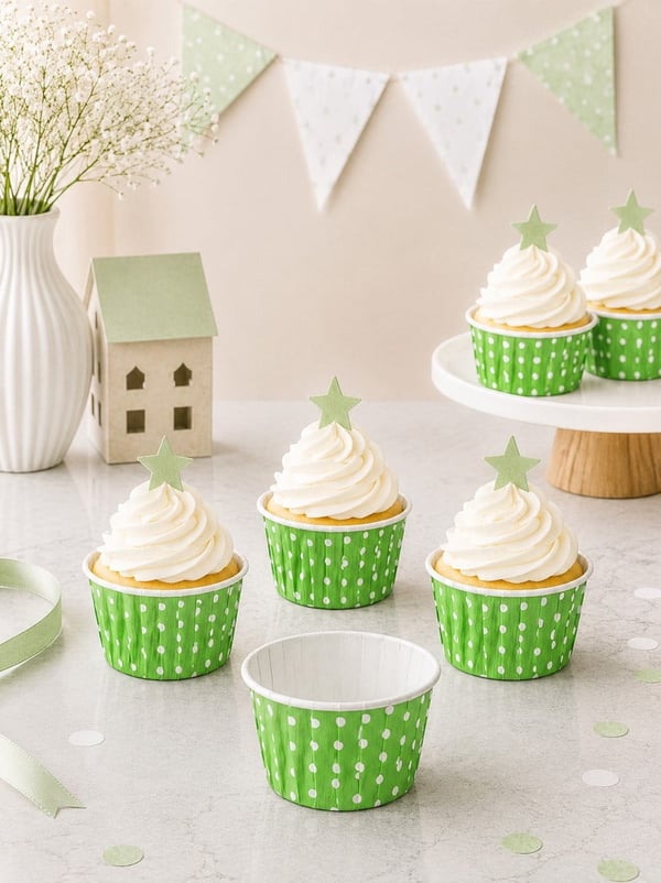 Muffin Kek Kapsülü Yeşil Puantiyeli Kağıt Cupcake Kalıbı 25'Li - Kağıt Kek Kalıpları | Parti Adresi