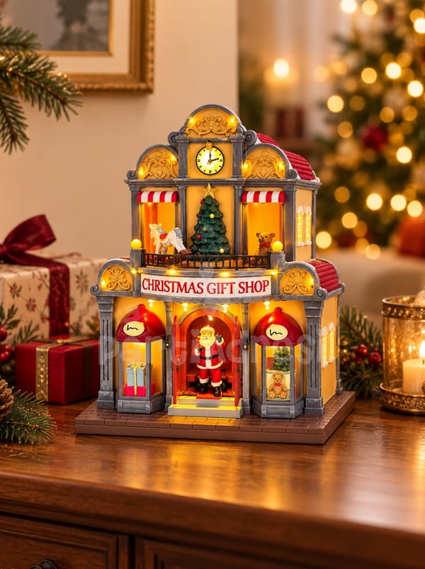 Müzikli Hareketli Işıklı Yılbaşı Dekoru Christmas Gift Shop 32 cm - Yılbaşı Dekor Süsleri | Parti Adresi