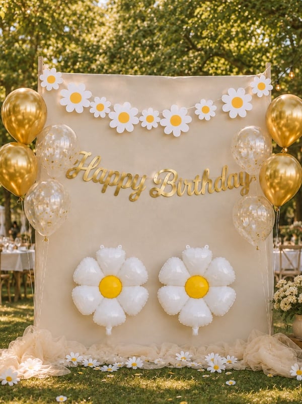 Papatya Konsept Doğum Günü Süsleme Seti Gold Happy Birthday Yazılı - Parti Seti | Parti Adresi