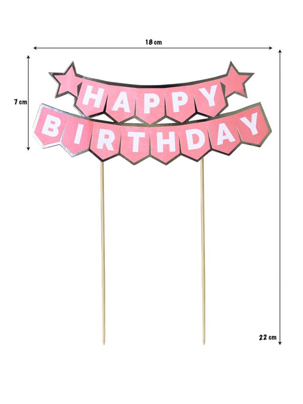 Pasta Üstü Banner Happy Birthday Yazılı Doğum Günü Pasta Süsü Pembe Gümüş