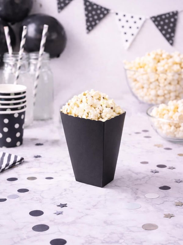 Patlamış Mısır Kutusu Popcorn Kutusu Siyah 8'Li - Mısır Kutuları | Parti Adresi