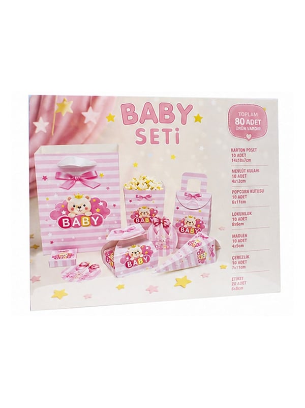 Pembe Ayıcıklı Baby Parti Seti – 80 Parça Bebek Doğum Günü & Mevlüt Seti - Hediye Kutuları | Parti Adresi