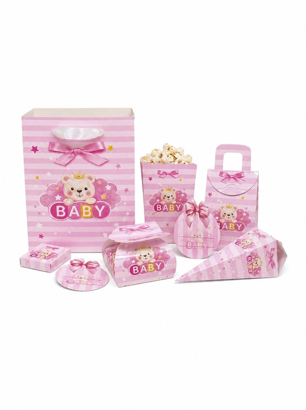 Pembe Ayıcıklı Baby Parti Seti – 80 Parça Bebek Doğum Günü & Mevlüt Seti - Hediye Kutuları | Parti Adresi