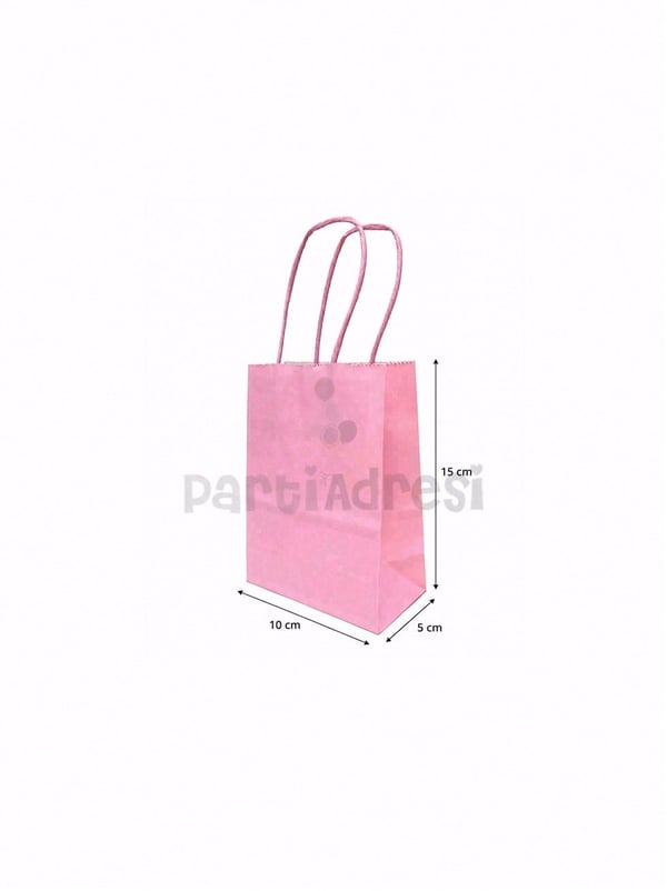Pembe Mini Boy Kağıt Çanta – Hediye Çantası 10x15x5 cm 12'li - Kraft ve Düz Renk Karton Çanta | Parti Adresi