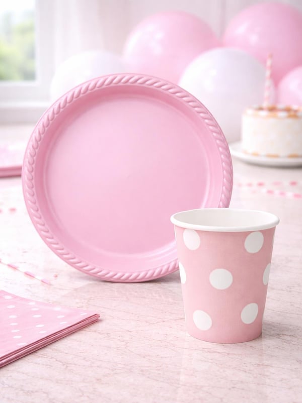 Pembe Plastik Tabak & Karton Bardak Seti – Doğum Günü Parti Malzemesi 24'lü  - Parti Seti | Parti Adresi