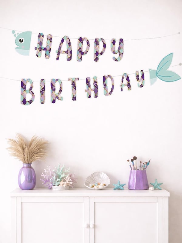 Pırıltılı Deniz Kızı Happy Birthday Banner - Deniz Kızı | Parti Adresi