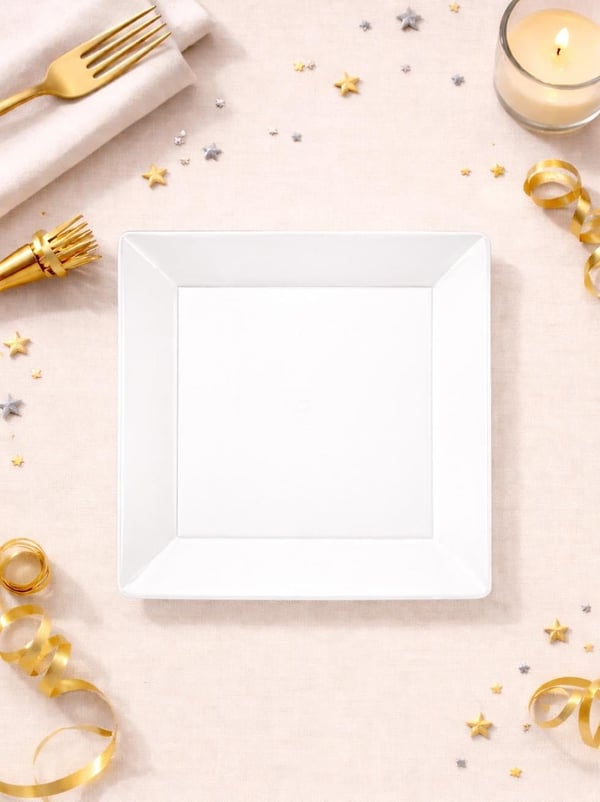 Plastik  Kare Tabak 22 Cm Beyaz 10'Lu - Plastik Tabaklar | Parti Adresi
