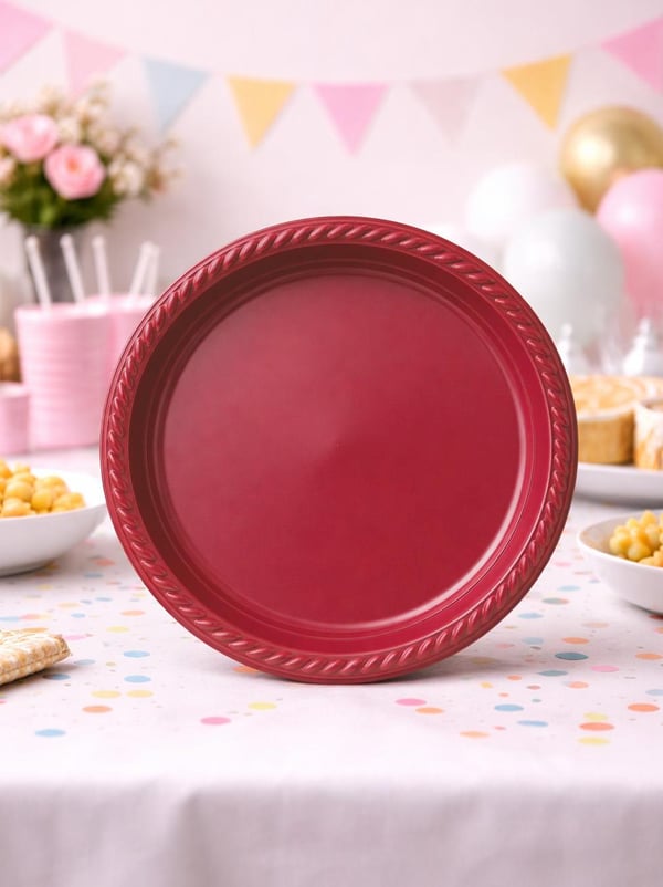 Plastik Tabak Doğum Günü Parti Tabağı Bordo 22 cm 25'Li - Plastik Tabaklar | Parti Adresi