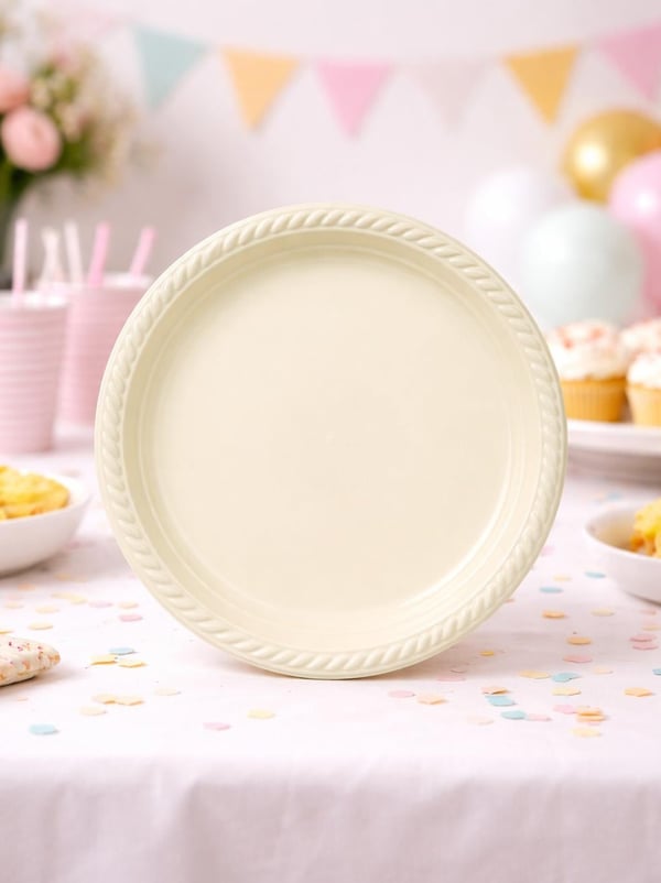 Plastik Tabak Krem Renk 25'Li - Plastik Tabaklar | Parti Adresi