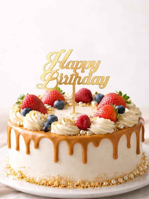 Pleksi Happy Birthday Pasta Süsü Altın - Pasta Süsleri | Parti Adresi