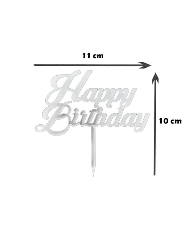 Pleksi Happy Birthday Pasta Süsü Gümüş - Pasta Süsleri | Parti Adresi