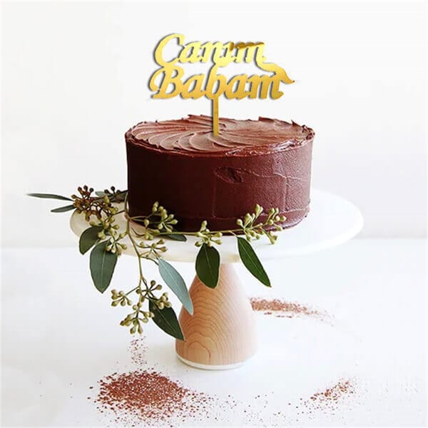 PLEKSİ PASTA SÜSÜ YAZI CANIM BABAM ALTIN