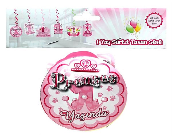 Prenses 1 Yaşında Pembe Sarkıt Süs 6 lı
