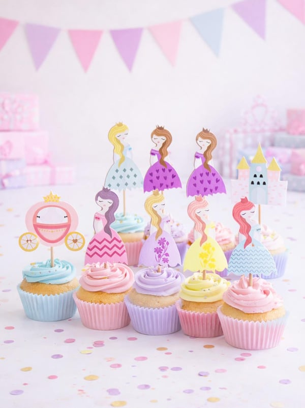 Prenses Şato Temalı Kürdan Figürlü Cupcake Kürdanı Pasta Süsü 10'lu - Prensesler Temalı Parti | Parti Adresi