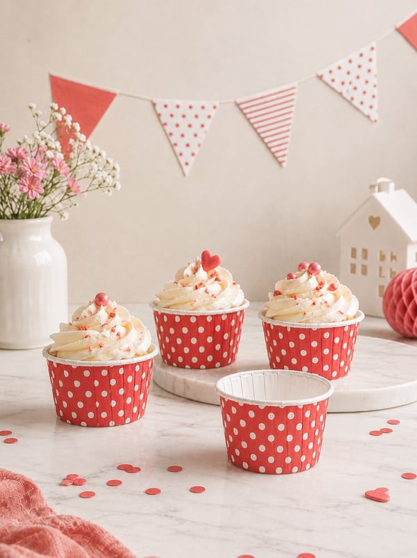 Puantiyeli Kırmızı Cupcake Muffin Kapsülü – Kek Sunum Kalıbı 50'li - Servis ve Sunum Ekipmanları | Parti Adresi