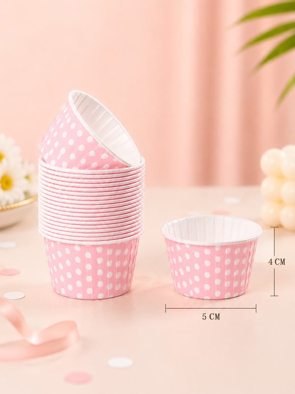 Puantiyeli Pembe Cupcake Muffin Kapsülü – Kek Sunum Kalıbı 50'li - Servis ve Sunum Ekipmanları | Parti Adresi