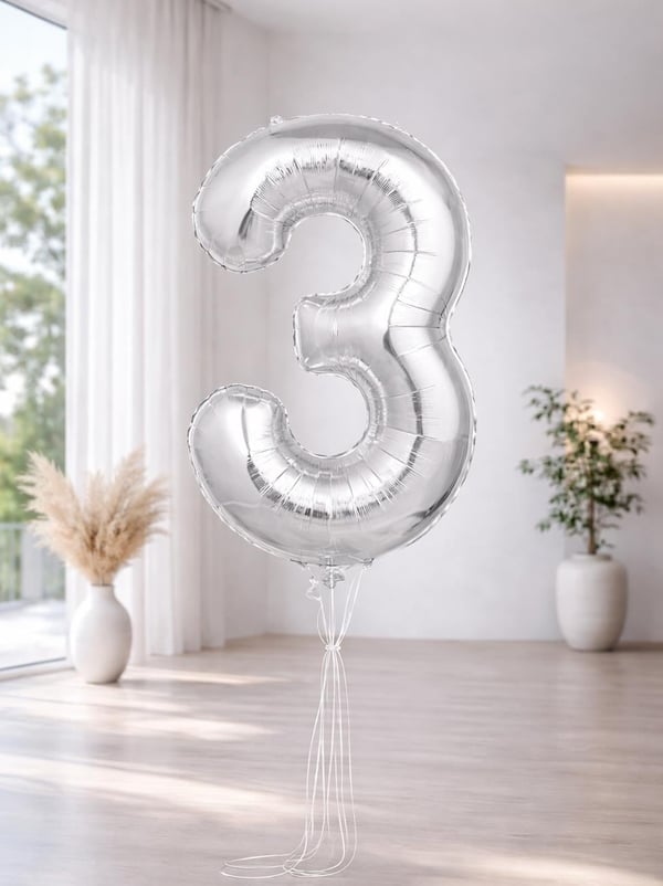 Rakam Folyo Balon Doğum Günü Parti Balonu 3 Gümüş Renk 76 cm 34 inc - Rakam Balon | Parti Adresi