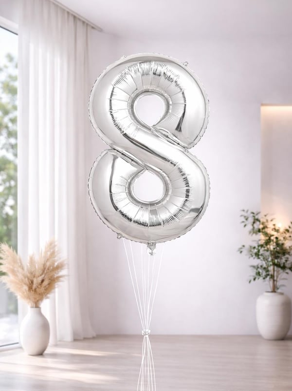 Rakam Folyo Balon Doğum Günü Parti Balonu 8 Gümüş Renk 76 cm 34 inc - Rakam Balon | Parti Adresi