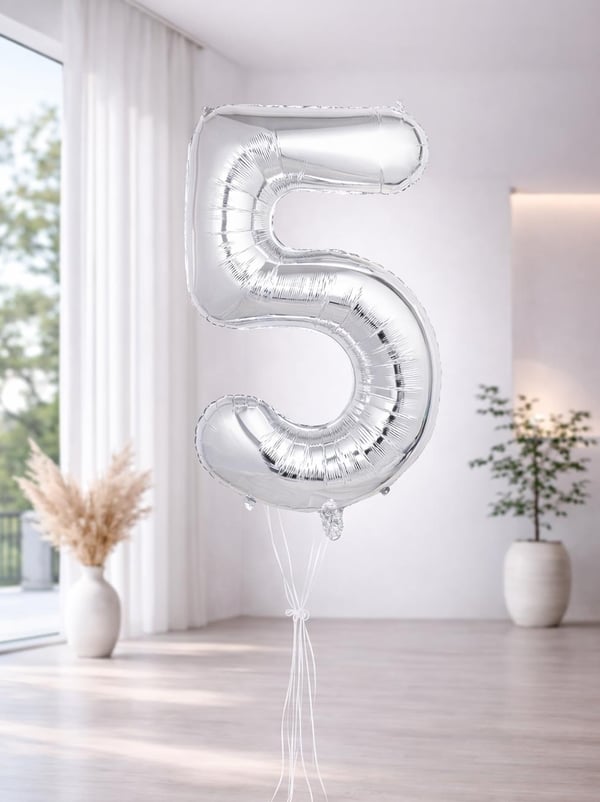 Rakam Folyo Balon Doğum Günü Parti Balonu 5 Gümüş Renk 76 cm 34 inc - Rakam Balon | Parti Adresi