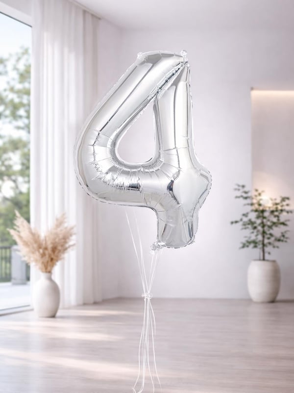 Rakam Folyo Balon Doğum Günü Parti Balonu 4 Gümüş Renk 76 cm 34 inc - Rakam Balon | Parti Adresi