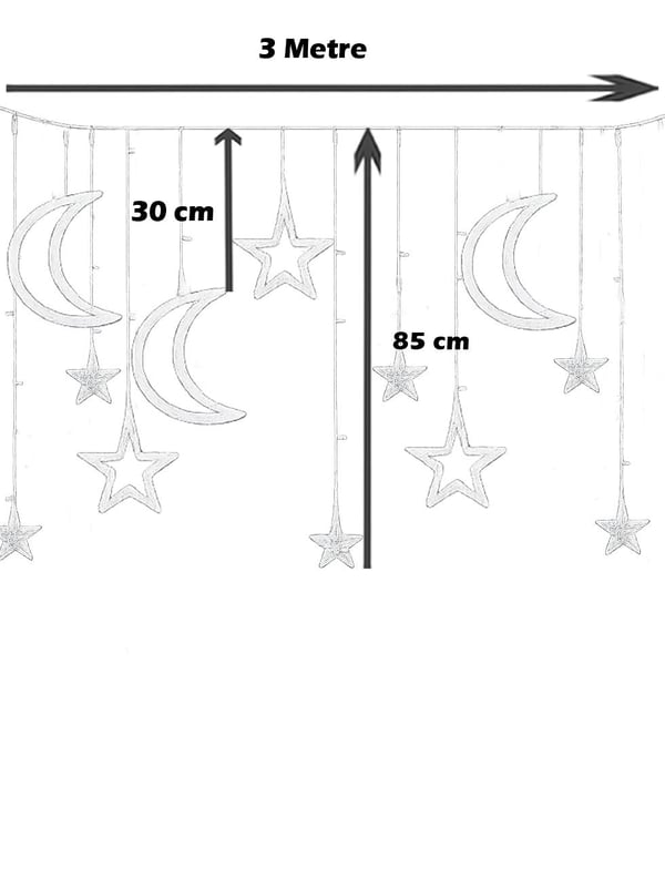 Ramazan Temalı LED Işık Ay Yıldız Figürlü 8 Fonksiyonlu Günışığı Eklenebilir Fişli 3 Metre - Ramazan Bayramı | Parti Adresi