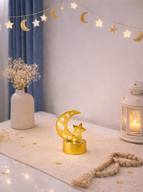 Ramazan Temalı Mini Led Mum Ay Yıldız Masaüstü Dekoru Gold 7 cm - Ramazan Bayramı | Parti Adresi