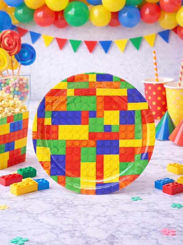 Renkli Lego Temalı Tabak Karton Doğum Günü Tabağı 8'li - Karton Tabaklar | Parti Adresi