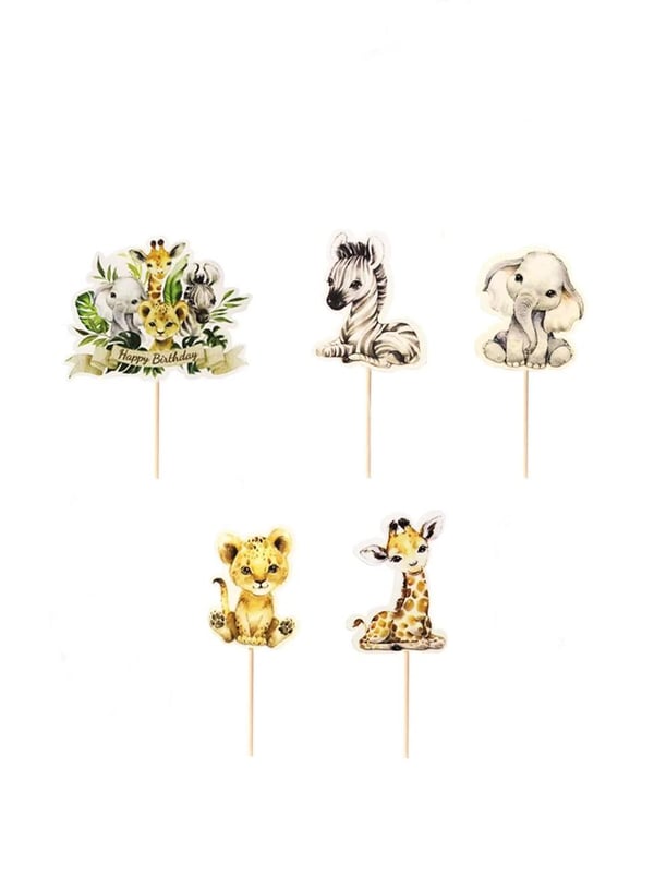 Safari Temalı Hayvan Figürlü Kürdan Pasta Süsü Cupcake Kürdanı 5'li - Pipet ve Kürdanlar | Parti Adresi
